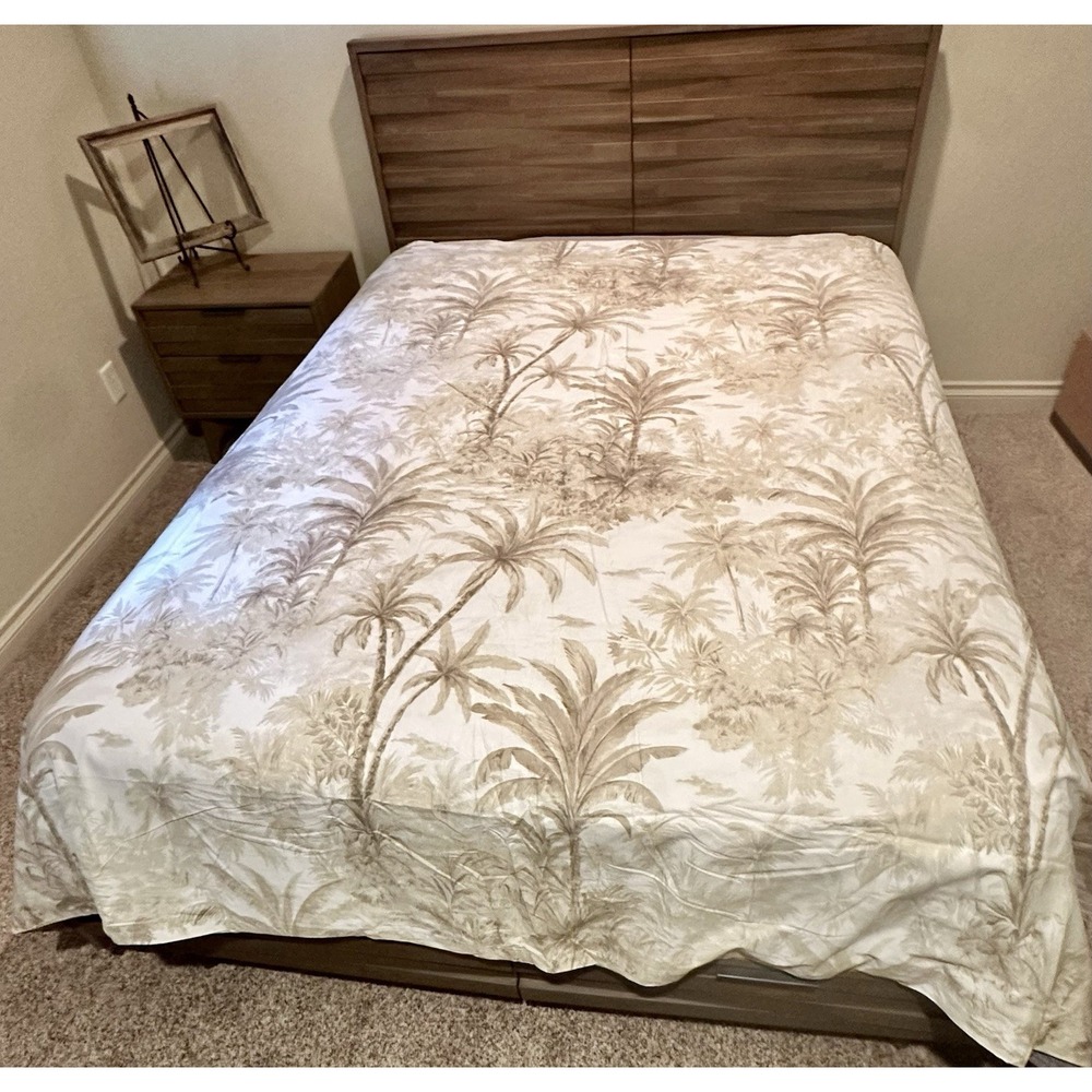 Pottery Barn Palm Toile Full/Queen Duvet Cover Neutral Tropical Organic Cotton